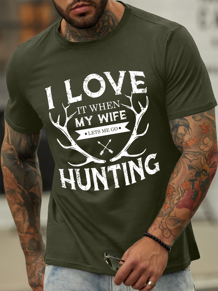 Lilicloth X Ana I Love It When My Wife Lets Me Go Hunting Men's Casual T-Shirt, color:Army Green|size:3XL, Lilicloth.com