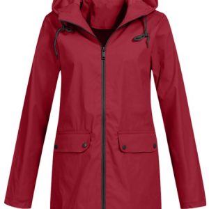 Hooded Long Sleeve Plain Zipper Heavyweight Micro-Elasticity Loose Hooded Trench Coat For Women, Trench coat, color:Wine Red|size:3XL, Noracora