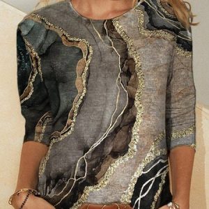 Long Sleeve Crew Neck Casual Printed T-shirt, T-Shirts, color:Multicolor|size:XXL, JustFashionNow
