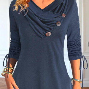 Casual Plain Asymmetrical Long Sleeve T-shirt, T-shirts, color:Purplish blue|size:XXL, Noracora