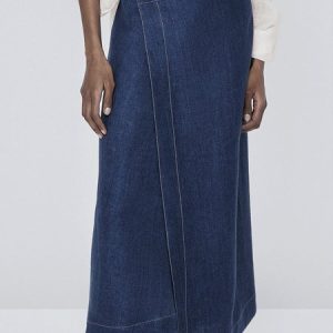 Vintage Regular Fit Denim Plain Denim Skirt, Denim Skirts, color:Blue|size:XXL, Stylewe