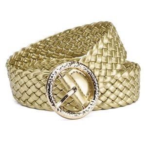 Regular Casual Faux Leather Woven Belt, Belts, color:Golden|size:One-size, JustFashionNow