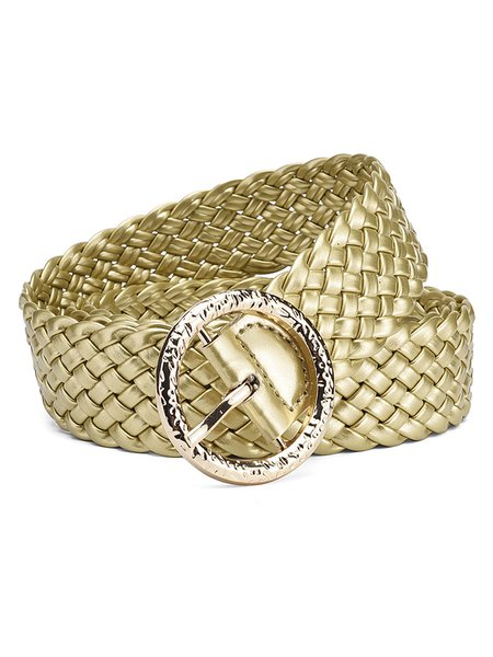 Regular Casual Faux Leather Woven Belt, Belts, color:Golden|size:One-size, JustFashionNow