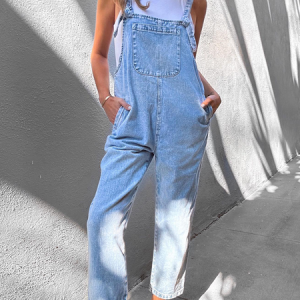 Denim Casual Plain Jumpsuit & Romper, Jumpsuits＆Rompers, color:Blue|size:XXL, JustFashionNow