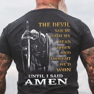 Men's The Devil Saw Me With My Head Down Until I Said Amen Veterans T-shirt, color:Deep Gray|size:3XL, Lilicloth.com