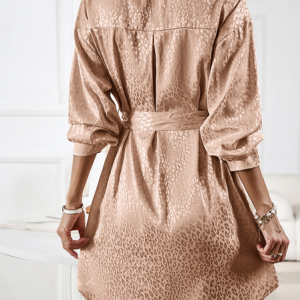 Women Plain Shirt Collar Long Sleeve Comfy Casual Midi Dress, Dresses, color:Brown|size:XL, Noracora