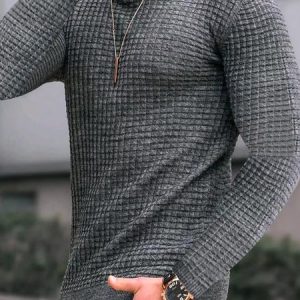 Men's Casual Waffle Stretch Long Sleeve T-Shirts Everyday Sports and Fitness Clothing, T-Shirts, color:Deep Gray|size:3XL, JustFashionNow