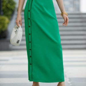 Plain Regular Fit Urban Long Skirt, Skirts, color:Green|size:XS, Stylewe