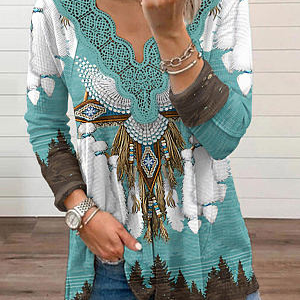 V Neck Casual Cotton-Blend Ethnic Top, Tops, color:Multicolor|size:XXL, JustFashionNow