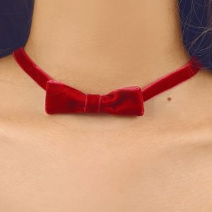 Red Velvet Bow Necklace Christmas New Year Valentine's Day Jewelry Gifts For Her, Necklace, color:Red|size:One-size, Noracora