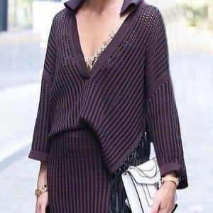 Loose Shirt Collar Elegant Long Sleeve Sweater, Pullovers, color:Datered|size:XXL, Stylewe