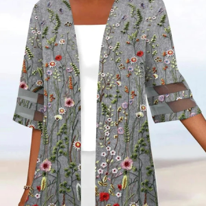 Wrap Loose Casual Floral Kimono, Kimono, color:Gray|size:XXL, catalog Noracora shop