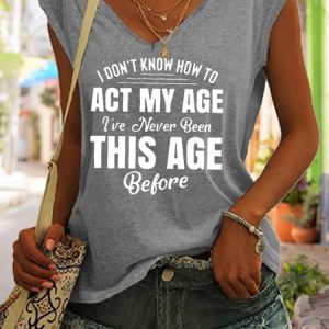 I Don't Know How To Act My Age Letter Knit Tank, color:Gray|size:3XL, Lilicloth.com