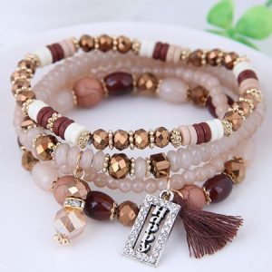 HAPPY Rhinestone Beads Multilayer Bracelet, Bracelets, color:Coffee|size:One-size, JustFashionNow