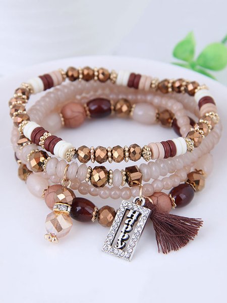 HAPPY Rhinestone Beads Multilayer Bracelet, Bracelets, color:Coffee|size:One-size, JustFashionNow