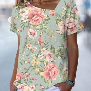 V Neck Simple T-Shirt, T-Shirts, color:Green|size:XXL, JustFashionNow