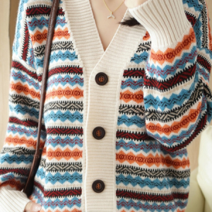 Women Wool/Knitting Ethnic Long Sleeve Comfy Boho Buckle Cardigan, Cardigans, color:Off White|size:One-size, Noracora