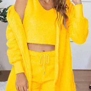 Casual Plain Loose Lounge Set, Sleepwear&Robes, color:Yellow|size:3XL, JustFashionNow