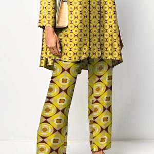 Geometric Urban Loose Fashion Straight Pants, Pants, color:Yellow|size:XXL, Stylewe