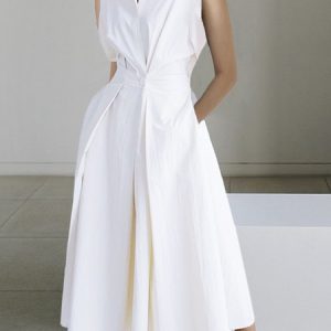 Daily White Shirt Collar Urban Cotton Dress, Midi Dresses, color:White|size:XS, Stylewe