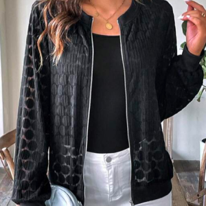 Casual Cross Neck Zip Up Front Jacket, Jackets, color:Black|size:XXL, JustFashionNow