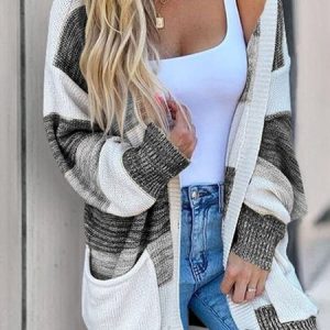 Casual Color Block V Neck Cardigan, Sweaters, color:Gray|size:XXL, JustFashionNow
