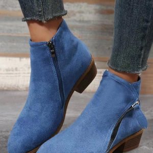Blue Suede Zip Ankle Boots, Boots, color:Blue|size:43, JustFashionNow
