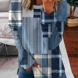 Colorblock Plaid Casual Sweatshirt, Sweatshirts & Hoodies, color:Multicolor|size:XXL, JustFashionNow