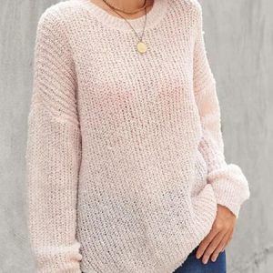 Casual Plain Crew Neck Sweater, Sweaters, color:Light Pink|size:XL, JustFashionNow