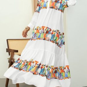 Shirt Collar Figure Casual Loose Dress, Maxi Dresses, color:As Picture|size:XXL, Stylewe
