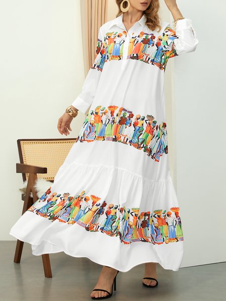 Shirt Collar Figure Casual Loose Dress, Maxi Dresses, color:As Picture|size:XXL, Stylewe