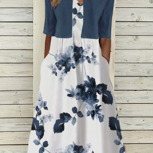 V Neck Loose Casual Two-Piece Set, Suit Set, color:white-blue|size:XXL, JustFashionNow