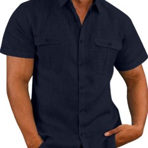 Casual Regular Sleeve Pocket Stitching Shirt, Shirts ＆ Blouse, color:Purplish blue|size:3XL, JustFashionNow