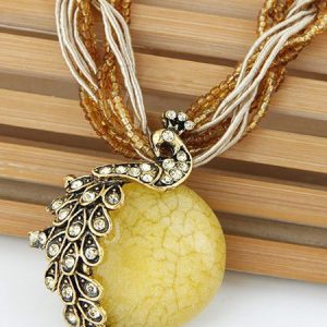 Peacock Rhinestone Beads Pendant Necklaces, Necklaces, color:Beige|size:One-size, JustFashionNow