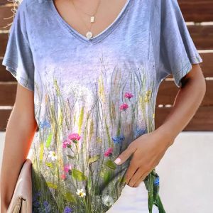 V Neck Simple T-Shirt, T-Shirts, color:lavender|size:XXL, JustFashionNow