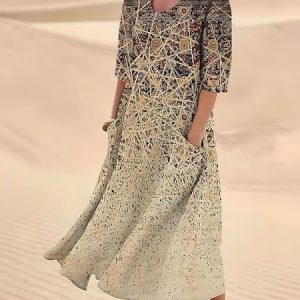 Crew Neck Loose Plain Casual Dress, Dresses, color:Khaki|size:XXL, JustFashionNow