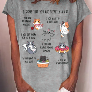 Women's Six Signs That You Are Secretly A Cat Text Letters T-Shirt, T-shirts, Lilicloth.com