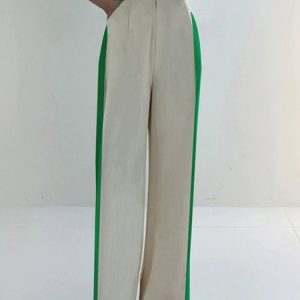 Elegant Color Block Regular Fit Fashion Pants, Pants, color:Green|size:XXL, Stylewe