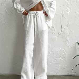 Loose Casual Lounge Set, Pajamas, color:White|size:L, Noracora