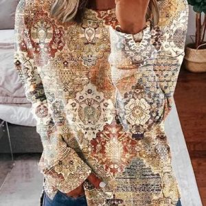 Crew Neck Loose Casual Ethnic Sweatshirt, Hoodies & Sweatshirts, color:Multicolor|size:XXL, Noracora
