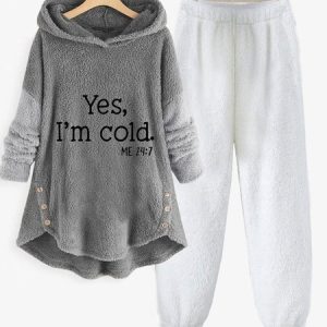 Women Text Letters Hoodie Long Sleeve Comfy Casual Top With Pants Two-Piece Set, Sets, color:white-gray|size:XXL, Noracora