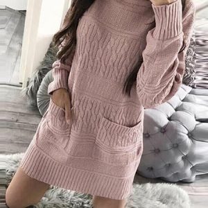 Women Casual Front Pockets Knitted Sweater Dress, Dresses, color:Dark Pink|size:XXL, JustFashionNow