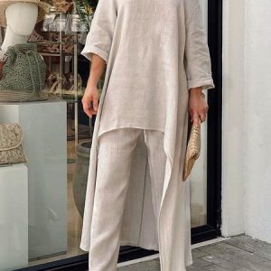 Woman Breathable Comfortable Loose Simple Urban Two-piece Suit, Suit Set, color:Light Gray|size:XXL, JustFashionNow