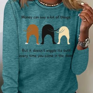 Women's Wiggle Butt Pet Lover Dog Casual Crew Neck  Letters Top, color:Green|size:3XL, Lilicloth.com