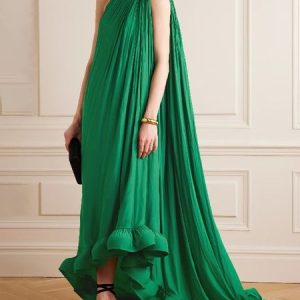 Regular Fit Plain One Shoulder Elegant Party Dress, Maxi Dresses, color:Green|size:XXL, Stylewe