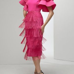 V Neck Party Party Dress, Midi Dresses, color:Deep Pink|size:M, Stylewe