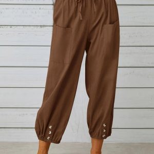Women's Breathable Loose Comfortable Elastic Waist  Pants, color:Brown|size:4XL, Lilicloth.com