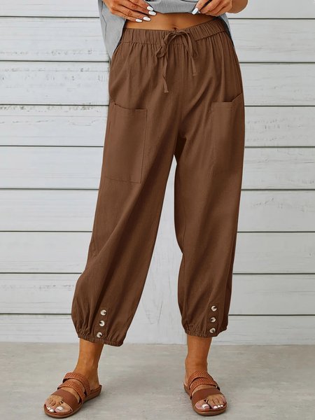 Women's Breathable Loose Comfortable Elastic Waist Pants, color:Brown|size:4XL, Lilicloth.com