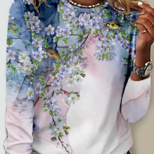 Women's Bird Art Print Casual Crew Neck Shirt, color:As Picture|size:4XL, Lilicloth.com