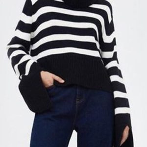 Casual Striped Crew Neck Sweater, Sweaters, color:Black|size:L, JustFashionNow